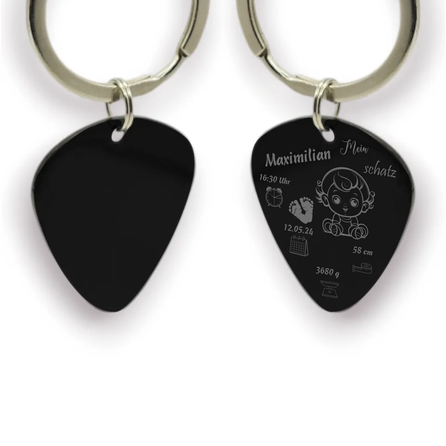 Edelstahl Anhänger Plektrum Schwarz zwei Seiten